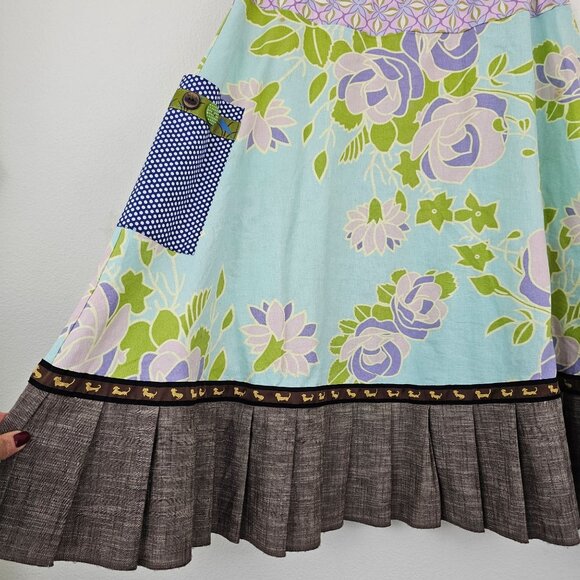 Matilda Jane Womens Sz M Linen Blend Patchwork Floral Print Pleated Hem Skirt - Picture 3 of 13